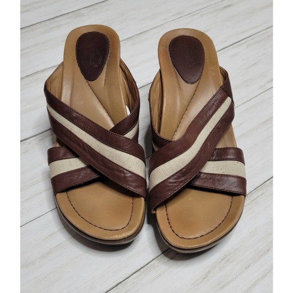 Dansko Brown Leather Cross Strap Wedges 38/7.5